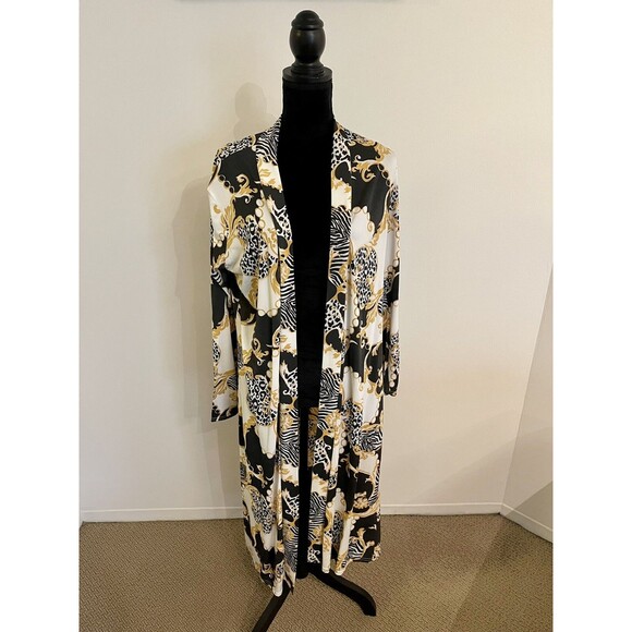 Boohoo Tops - Boohoo Black Gold Chain Print Long Sleeve Kimono Jacket Size Large NEW